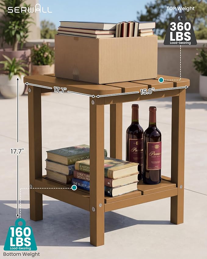 SERWALL Double Adirondack Side Table Rectangular End Table, Brown - Photo 2