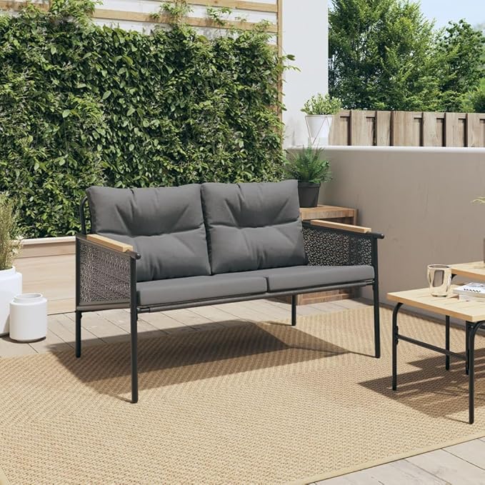 2-Seater Garden Bench, Outdoor Patio Loveseat with Anthracite Cushions - Photo 3