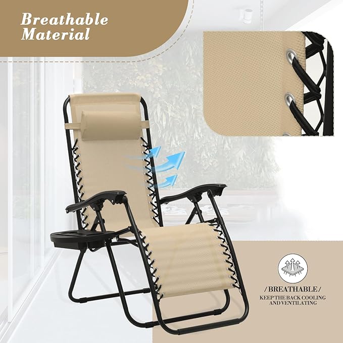 Athena Collection Zero Gravity Outdoor Lounge Chair Set of 2 with Side Table - Photo 5