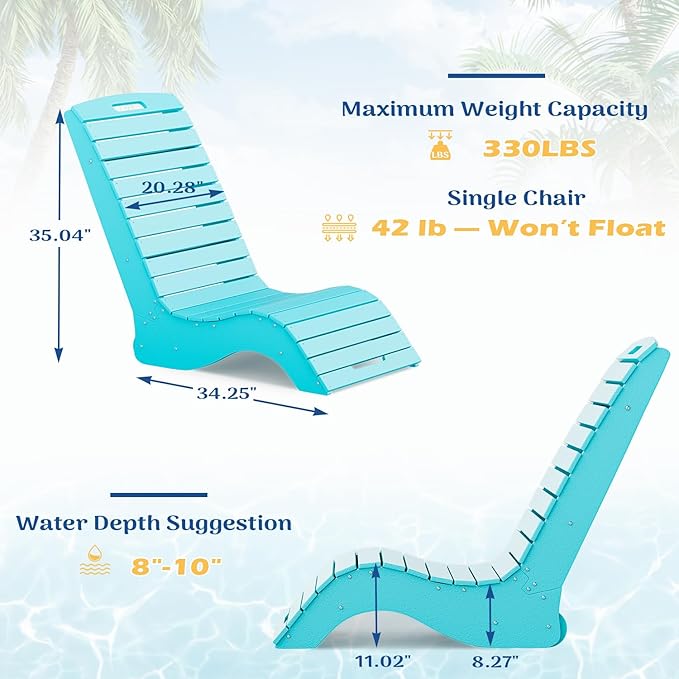 MELLCOM HDPE Pool Lounge Chair, in Pool Lounge Chair up to 10-Inches of Water, Chaise Lounge Chair with Wheels - Photo 3