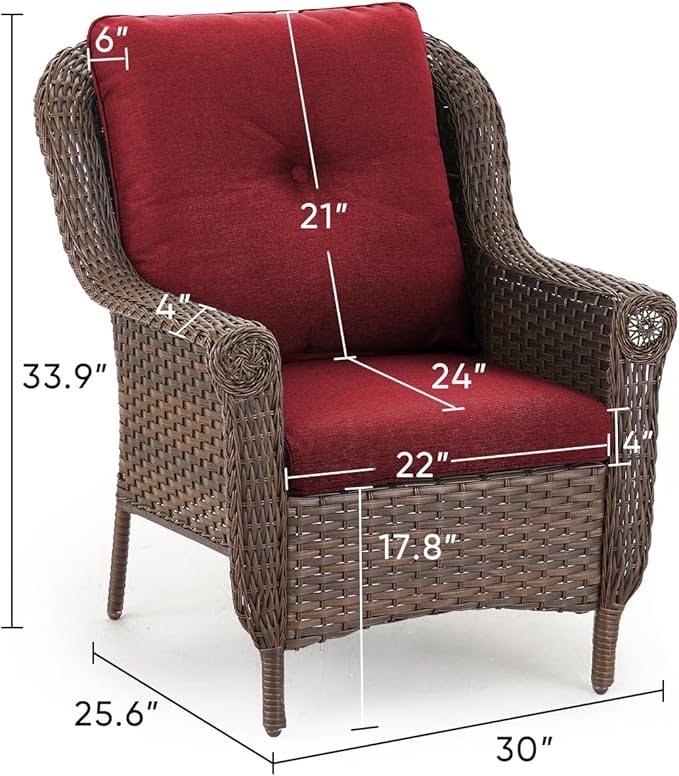 Patio Wicker Chairs Outdoor Furniture Chair - Set of 4 Outside All Weather Lawn Dining Brown Rattan Armchair with High - Photo 3