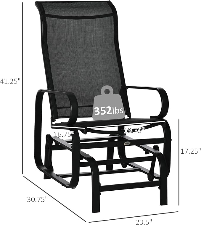 Outsunny Outdoor Glider Chair, Gliders for Outside Patio with Smooth Gliding Mechanism and Lightweight Construction for Backyard, Black