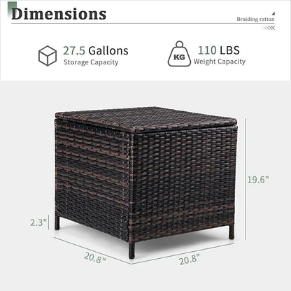 Outdoor PE Wicker Side Table with Storage, Patio Rattan End Table Square Container for Furniture and Gardening Tools