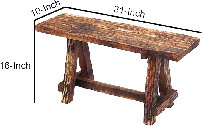 The Urban Port Wooden Garden Patio Bench with Retro Etching, Cappuccino Brown