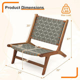Tangkula Patio Teak Wood Chair Set of 2, Outdoor Mid-Century Accent Chair with Nylon Webbing Seat & Back, for Backyard - Photo 3