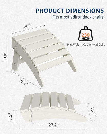 GarveeLife Folding Adirondack Ottoman Set of 2 for Adirondack Chair, HDPE All-Weather Footrest for in/Outdoor Patio Deck Backyard, White