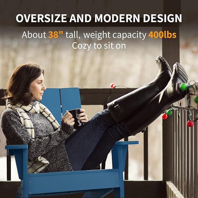 MXIMU Modern Adirondack Chair Weather Resistant with Cup Holder Oversized Fire Pit Chairs Adorondic Plastic Outdoor - Photo 4