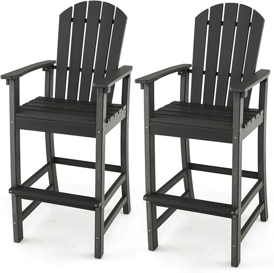 ORALNER Tall Adirondack Chairs, Set of 2 Outdoor High Back Balcony Chair, Weather Resistant HDPE Resin Plastic Bar Height Stools, 360 LBS Lifeguard Chair for Pool Patio Deck Backyard (2, Black)