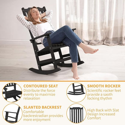 Outdoor Rocking Chair, Oversized All Weather High Back Porch Rocker, Patio Rockers for Outside