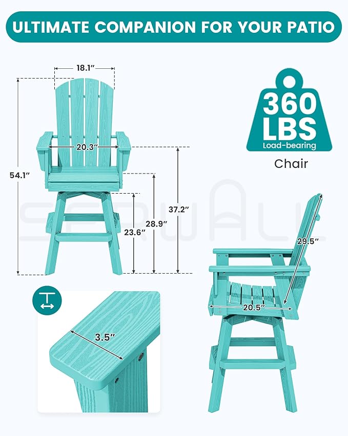 SERWALL Swivel Adirondack Barstools Set of 2, HDPE Outdoor Swivel Bar Chairs Set of 2 for Patio, Poolside, Garden, Aruba - Photo 2