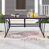 Outdoor Dining Table 63" Rectangular Metal Patio Dining Table for 6 with Wood Grain Tabletop Galvanized Steel Frame - Photo 3