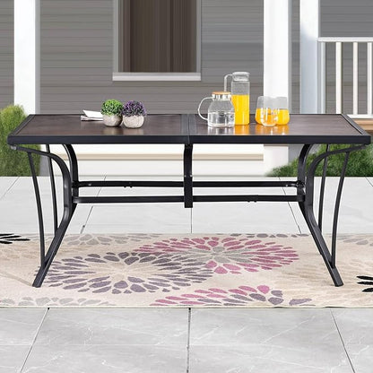 Outdoor Dining Table 63" Rectangular Metal Patio Dining Table for 6 with Wood Grain Tabletop Galvanized Steel Frame