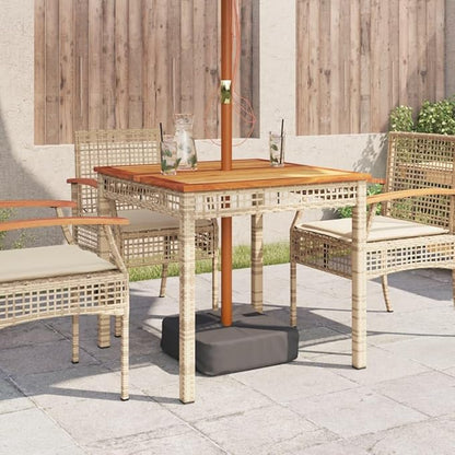 Square Garden Table, 31.5 Inch Patio Dining Table for 4, Weather-Resistant Poly Rattan Outdoor Furniture, Beige and Brown