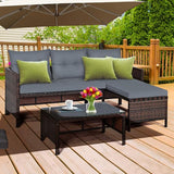 Tangkula Patio Corner Sofa Set 3 Piece, Outdoor Rattan Sofa Set, Includes Lounge Chaise, Loveseat & Coffee Table - Photo 2