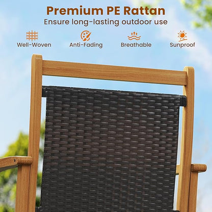 Tangkula Patio Rattan Glider Chair, Swing Gliding Rocker w/Acacia Wood Frame & Wicker Seat Back, Outdoor Rocking Armchair w/Curved Armrests for Porch, Backyard, Poolside (1 Seat)