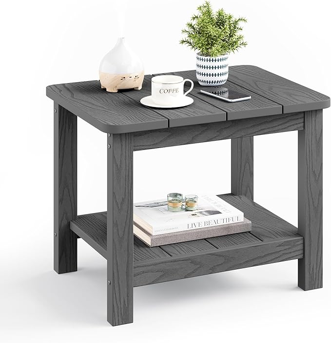 18" Outdoor Side Table, 2-Tier Patio Side Table, Weather Resistant, Easy Assembled - Photo 1