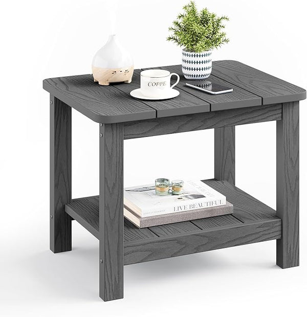 18" Outdoor Side Table, 2-Tier Patio Side Table, Weather Resistant, Easy Assembled - Photo 1