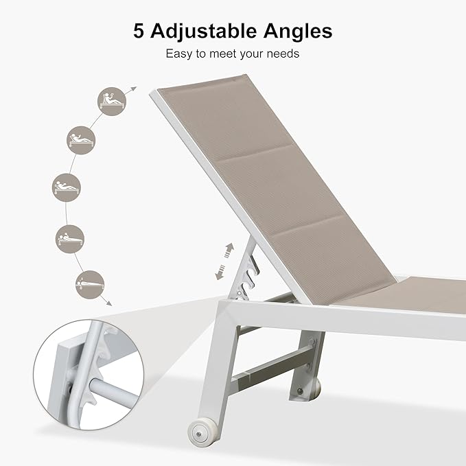 PURPLE LEAF Outdoor Oversized Chaise Lounge Set for Tall & Strong Individuals Adjustable Recliner Extra Wide Lounge - Photo 7