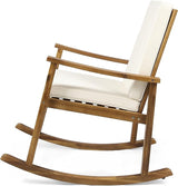 Outdoor Rocking Chair with Armrests and Cushions, Acacia Wood Structure, for Garden, Patio or Balcony, Teak - Photo 8