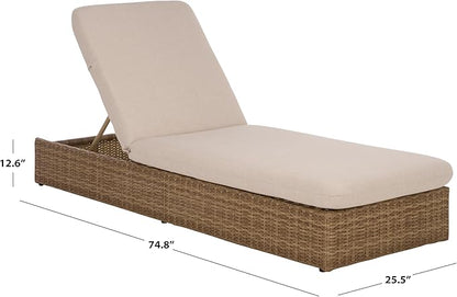 SAFAVIEH Outdoor Patio Furniture Collection – Emma Natural & Taupe Cushion Lounger, Adjustable Rattan Outdoor Reclining Chaise (PAT7562A)