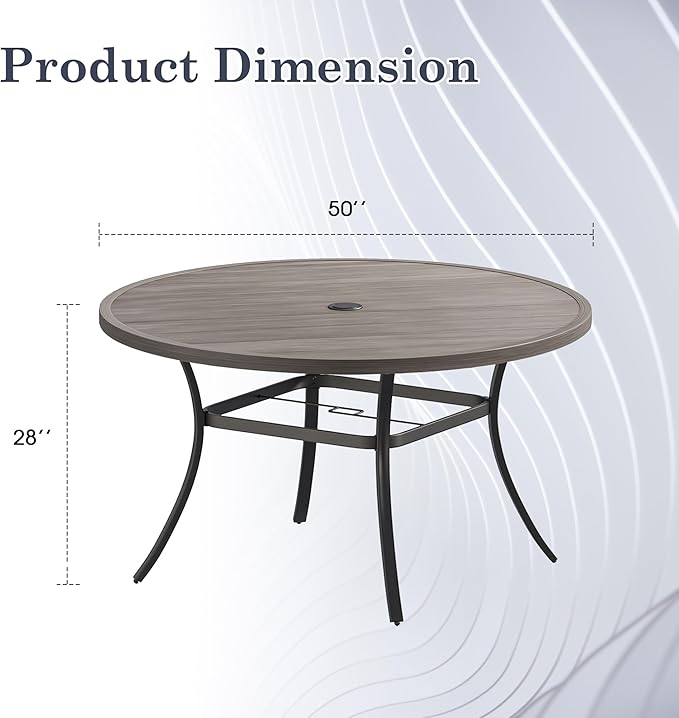 Outdoor Dining Table for 6, 50" Round Outdoor Table with Adjustable Umbrella Hole - Photo 2
