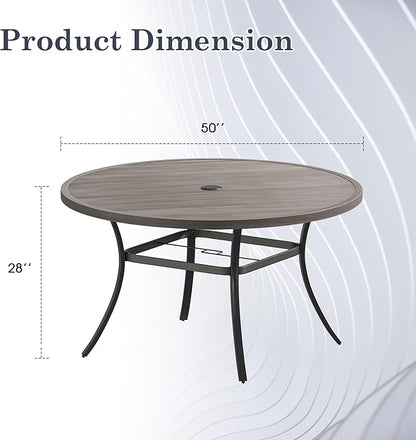 Outdoor Dining Table for 6, 50" Round Outdoor Table with Adjustable Umbrella Hole, All-Weather Metal Patio Dining Table for Lawn Garden Backyard Deck, Grey