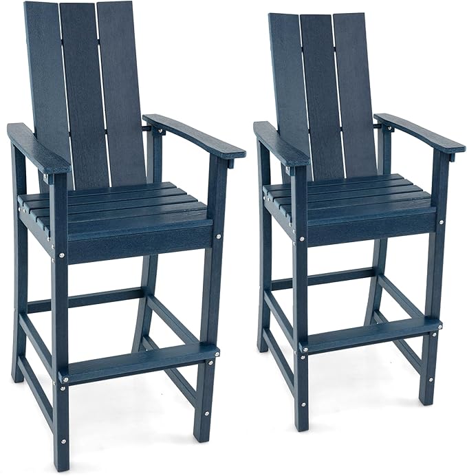 Giantex 52” Tall Adirondack Chair Set of 2, HDPE Outdoor Bar Stool with Ergonomic Backrest, Armrests, Footrest, Fire Pit Chair, All Weather Patio Bistro Chair for Garden, Lawn Chair (Navy)