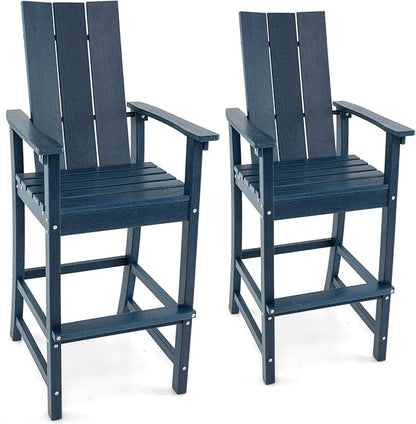 Giantex 52” Tall Adirondack Chair Set of 2, HDPE Outdoor Bar Stool with Ergonomic Backrest, Armrests, Footrest, Fire Pit Chair, All Weather Patio Bistro Chair for Garden, Lawn Chair (Navy)