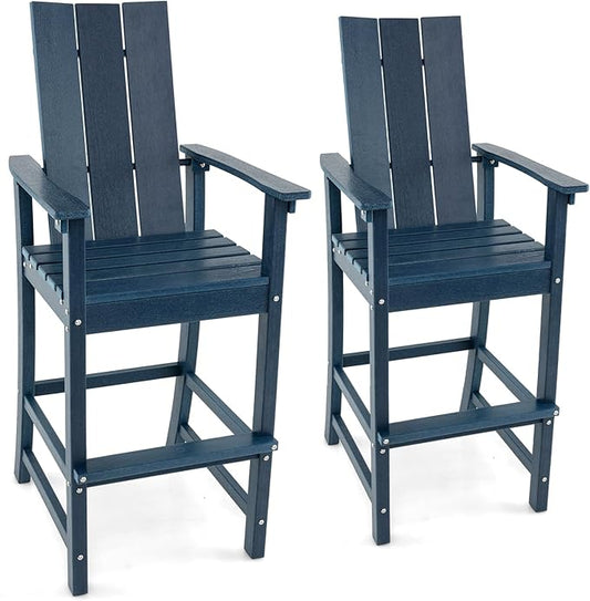 Giantex 52” Tall Adirondack Chair Set of 2, HDPE Outdoor Bar Stool with Ergonomic Backrest, Armrests, Footrest, Fire Pit Chair, All Weather Patio Bistro Chair for Garden, Lawn Chair (Navy)
