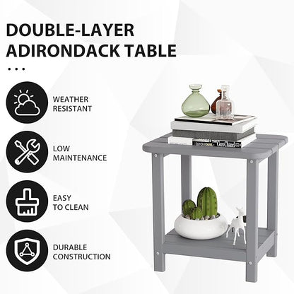 Sundale Outdoor 18" Small Side Table, Patio HDPE All Weather Small Adirondack End Table Water Resistant 2 Tier Rectangular Outside Table for Pool, Garden, Beach, Grey