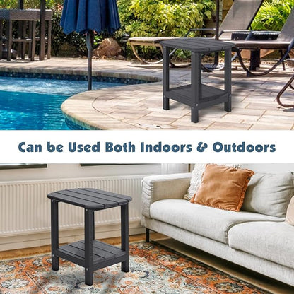 Adirondack Outdoor Side Table, 16.5” HDPE Small Patio Table with Storage Shelf, Weather Resistant End Table for Porch, Pool & Yard (Black)