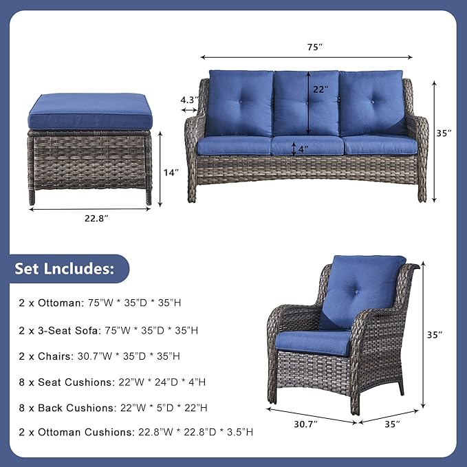 Rilyson Wicker Patio Furniture Set - 6 Piece Rattan Outdoor Sectional Conversation Sets with 2 Sofa - Photo 2
