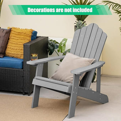Giantex Outdoor Adirondack Chair - Oversized Patio Chairs w/Hidden Cup Holder, Realistic Wood Grain, 380 LBS Weight Capacity, Weather Resistant Firepit Chairs for Backyard, Garden (1, Light Grey)
