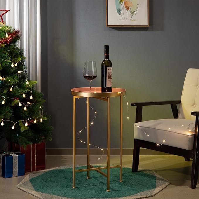 HollyHOME Small Round Metal End Table, Accent Indoor&Outdoor Coffee Side Table, Snack Sofa Table for Living Room - Photo 9