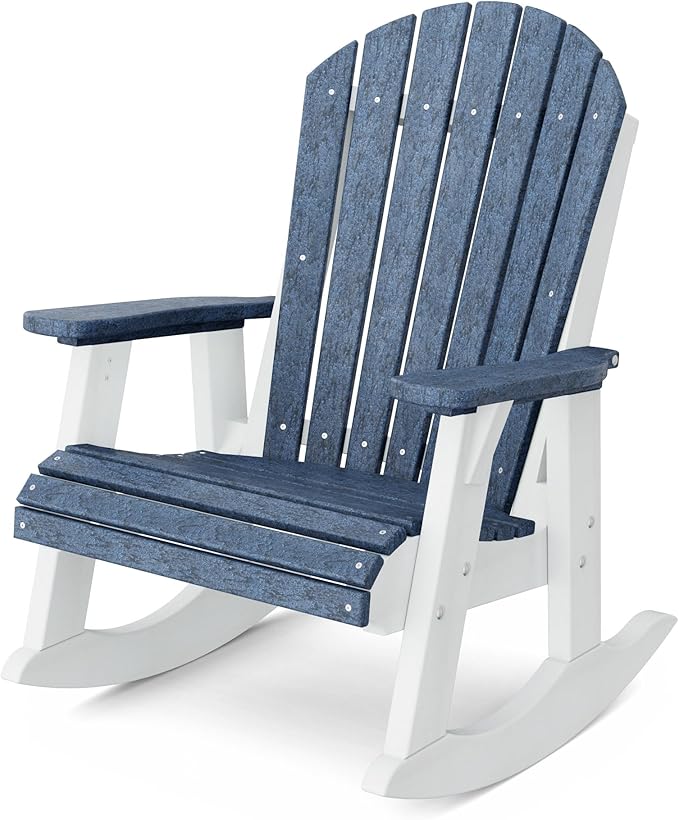 Wildridge Heritage Adirondack Rocking Chair, Patriot Blue and White - Outdoor Weather Resistant HDPE Rocking Chair for Patio, Deck, Fire Pit