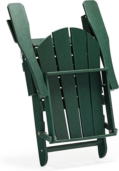 WO Home Furniture 3pc Set - HDPE Poly Adirondack Chair with Ottoman/Footrest and Square Side Table, All Weather and UV Resistant for Outdoor Patio Backyard, Garden, Dark Green