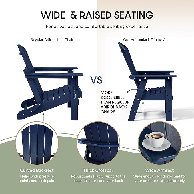WestinTrends Malibu Outdoor Patio HDPE Plastic Adirondack Dining Chair Navy Blue - Photo 7