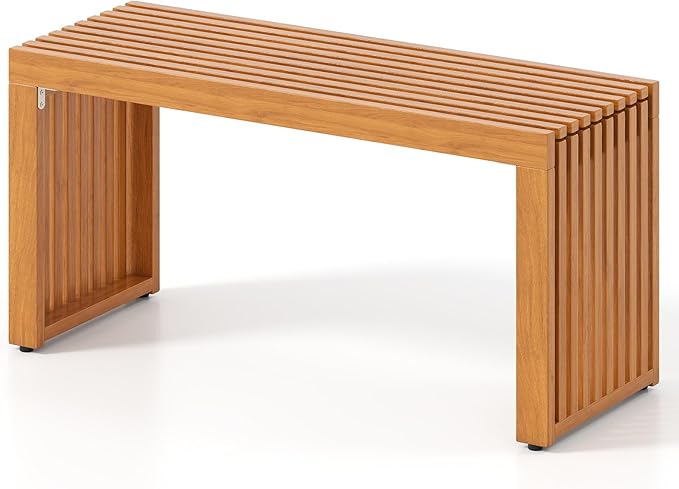 RELAX4LIFE 2-Person Wooden Outdoor Bench - 36’’ Acacia Wood Backless Patio Garden Bench w/Slatted Seat - Photo 1