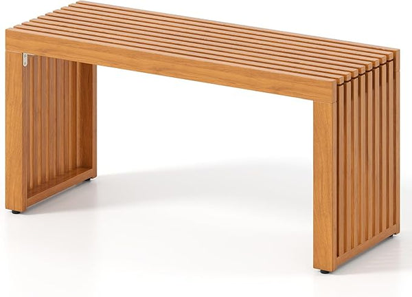 RELAX4LIFE 2-Person Wooden Outdoor Bench - 36’’ Acacia Wood Backless Patio Garden Bench w/Slatted Seat, Indoor Outside Dining Loveseat Furniture for Entryway Park Porch, 800LBS Weight Capacity (1)