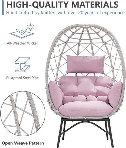 SWITTE Wicker Egg Chair Outdoor, Oversized Patio Lounge Chairs with Cushion for Indoor Living Room, Bedroom, Outside Backyard Balcony-Pink