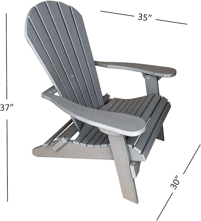 Phat Tommy Foldable Adirondack Chair - Poly Adirondack Chair Folding - HDPE, Heavy Duty, Recycled Plastic - All Weather Outdoor Furniture for Your Deck, Front Porch, or Patio, Grey