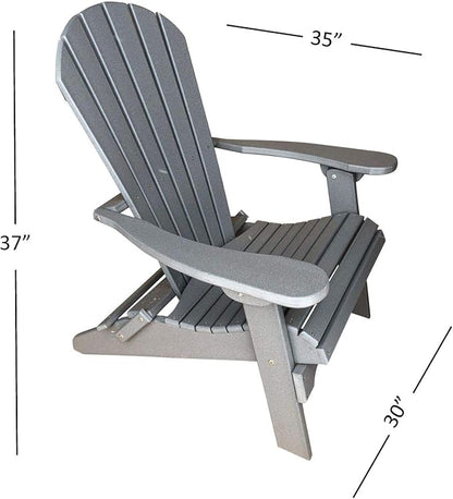 Phat Tommy Foldable Adirondack Chair - Poly Adirondack Chair Folding - HDPE, Heavy Duty, Recycled Plastic - All Weather Outdoor Furniture for Your Deck, Front Porch, or Patio, Grey