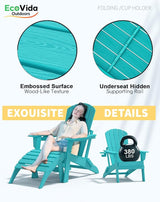 3-Piece Folding Adirondack Chair Set - 38" Extra Tall Back & Embossed Wood Grain - Photo 7