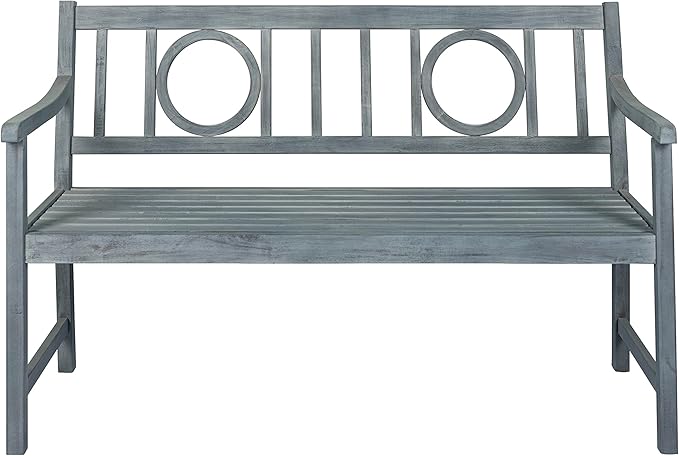 JONATHAN Y BNH104B Apollo 51.2" 3-Seat Circle-Back 600-Lbs Support Acacia Wood Outdoor Garden Patio Bench for Garden, Lawn, Backyard, Pool, Deck, Beach, Firepit, Gray
