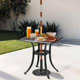 Outvita Patio Side Table, 21.3in Outdoor Square Cast Aluminum Bistro Table with Umbrella Hole and Antique Design for - Photo 2