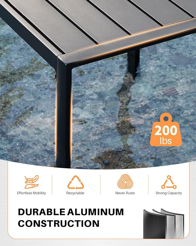 Outdoor Side Table, Never-Rust Aluminum Patio Side Table, Pool End Table with Slatted Top, Modern Outdoor Porch Tables for Beach, Poolside, Deck, Yard
