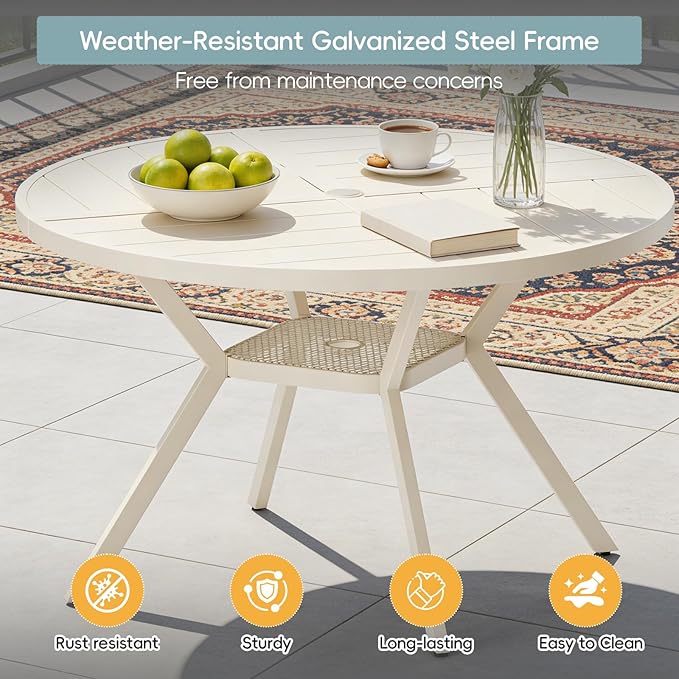 47" Outdoor Patio Table Dining Table, All Weather Metal Round Patio Table with Adjustable Umbrella Hole - Photo 5