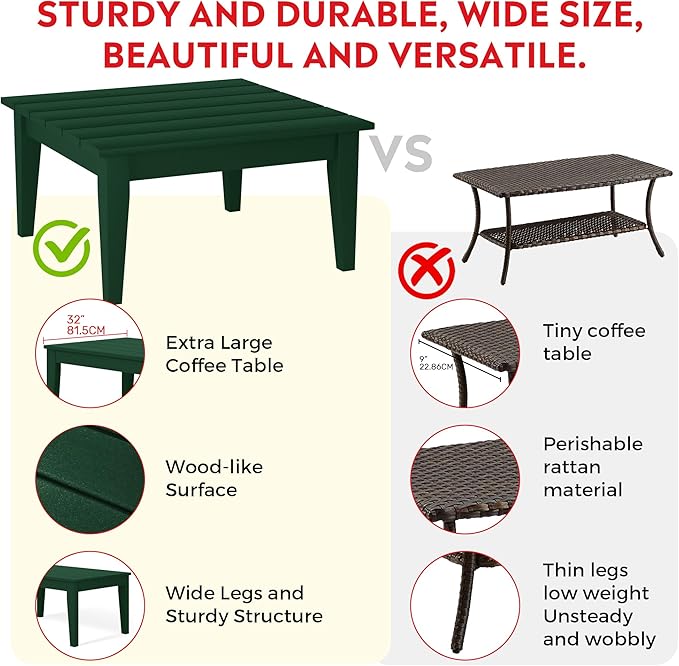 Costaelm Outdoor Side Tables for Patio, Small Patio Conversation Table Weather Resistant Coffee Table, Small Square Table Outdoor End Tables for Porch, Balcony, Poolside, Deck, Dark Green