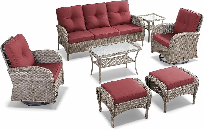 7 Pieces Outdoor Patio Furniture-Swivel Patio Chairs Set of 2 Outdoor Wicker Rattan Sofa Couch with Ottoman Outdoor - Photo 3