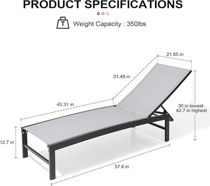 Crestlive Products Chaise Lounge Chair Outdoor, Adjustable 5 Positions Pool Tanning Recliner, Outdoor Lounge Furniture Perfect for Patio, Beach, Yard, Pool